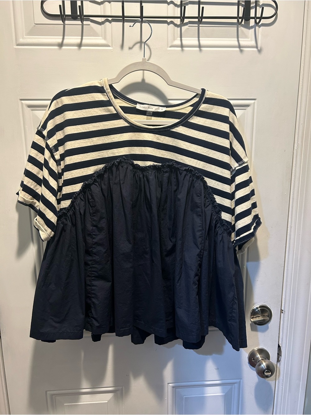 Striped Navy Peplum Cotton Top - Altard State Brand